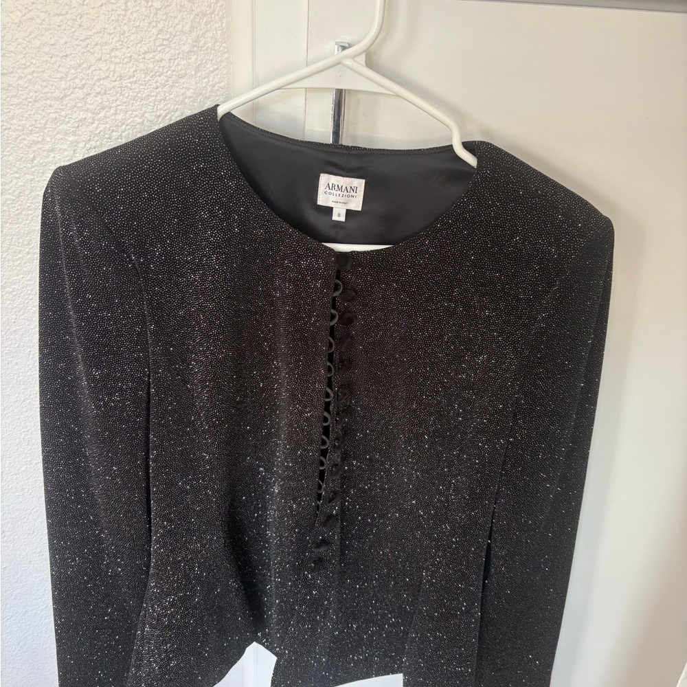 Armani Collezioni Black Sparkle Hook-Front Evening Jacket
